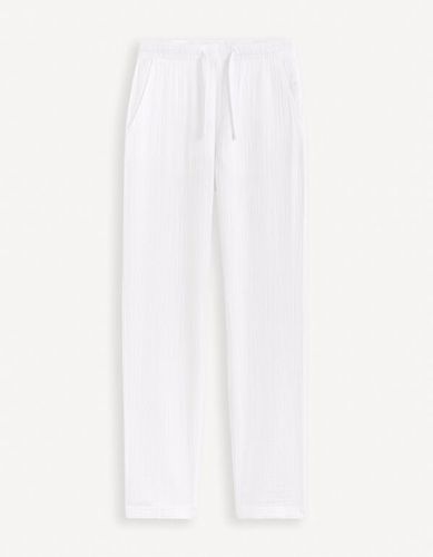 Pantalon gaze de coton - blanc - celio - Modalova