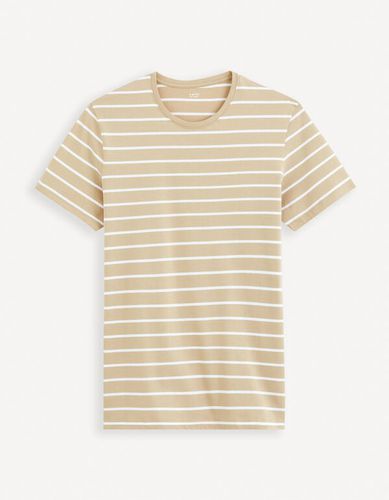 T-shirt straight 100% coton rayé - taupe clair - celio - Modalova