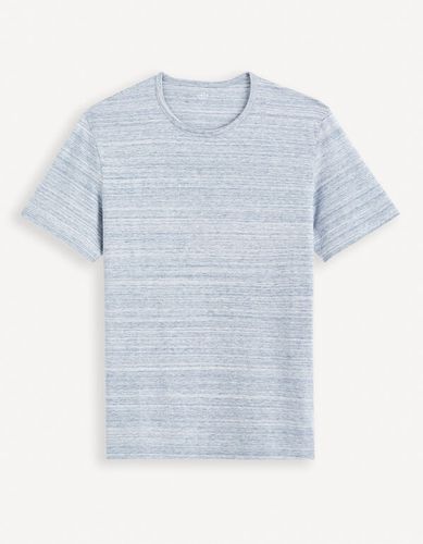 T-shirt chiné à coupe droite et col rond - bleu clair - celio - Modalova
