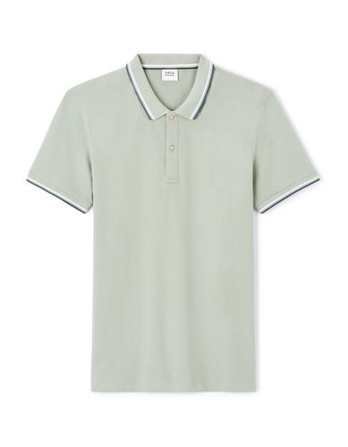 Polo col contrasté slim stretch en coton - vert - celio - Modalova