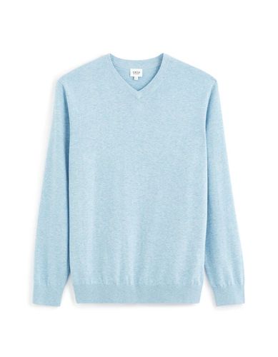 Pull à col v en coton - bleu - celio - Modalova