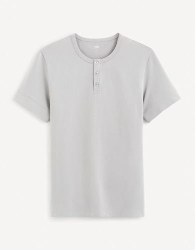 T-shirt col tunisien coton stretch - gris - celio - Modalova
