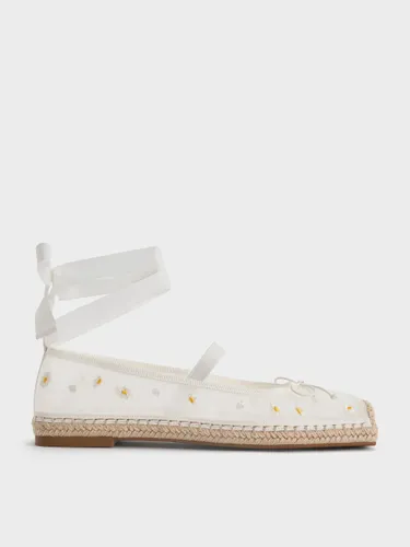 Charles & Keith - Ballerines espadrilles en maille brodées de fleurs à nœud - Charles & Keith - Modalova