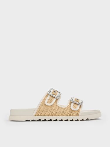 Charles & Keith - Sandales à double lanière et boucle strassée en raphia - Charles & Keith - Modalova