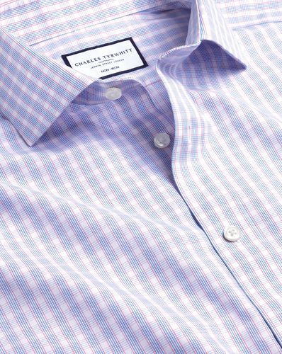 Chemise À Carreaux En Popeline À Col Italien Sans Repassage - Bleuet par - Charles Tyrwhitt - Modalova