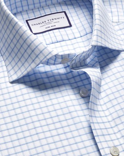 Chemise En Sergé À Petits Carreaux Et Col Italien Sans Repassage - Bleuet par - Charles Tyrwhitt - Modalova