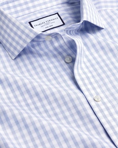 Chemise À Carreaux En Popeline À Col Italien Sans Repassage - Cobalt par - Charles Tyrwhitt - Modalova