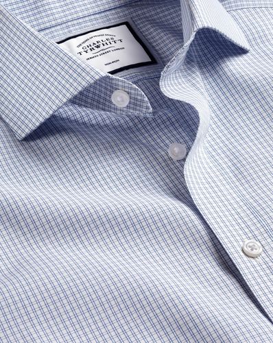 Chemise À Double Carreaux Et Col Italien Sans Repassage - Cobalt Et Blanc par - Charles Tyrwhitt - Modalova