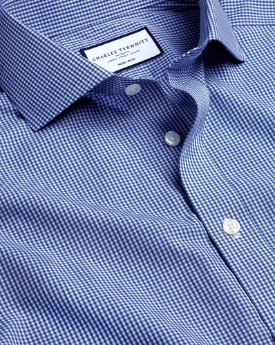 Chemise À Mini Carreaux Vichy En Popeline À Col Italien Sans Repassage - Cobalt par - Charles Tyrwhitt - Modalova