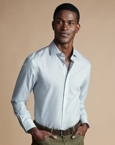 Chemise Imprimée À Motif Vert Et Col Semi-Italien Sans Repassage - Vert D'eau en par - Charles Tyrwhitt - Modalova