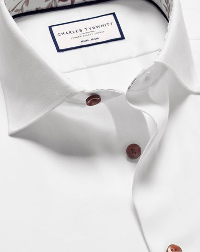 Chemise En Sergé À Bordure À Imprimé Floral Et Col Semi-Italien Sans Repassage - par - Charles Tyrwhitt - Modalova