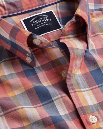 Chemise À Multi-Carreaux En Popeline Extensible À Col Boutonné Et Manches Courtes Sans Repassage - Orange Cuivré en par Charles - Charles Tyrwhitt - Modalova