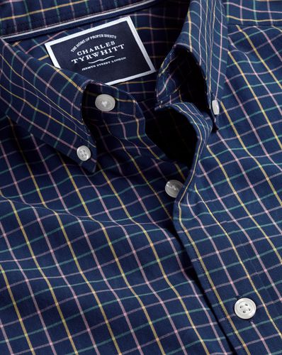 Col Boutonné Chemise À Carreaux Fins En Popeline Extensible Sans Repassage - par - Charles Tyrwhitt - Modalova