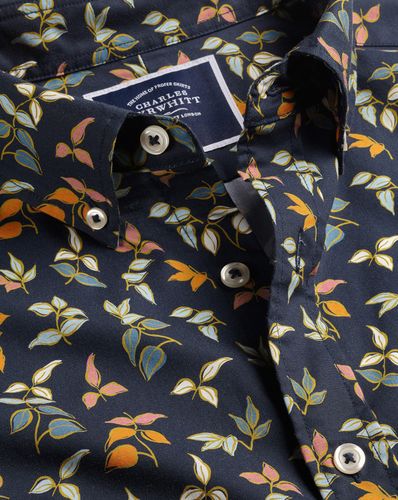 Chemise À Imprimé Feuilles En Popeline Extensible Sans Repassage À Manches Courtes Et Col Boutonné - par - Charles Tyrwhitt - Modalova