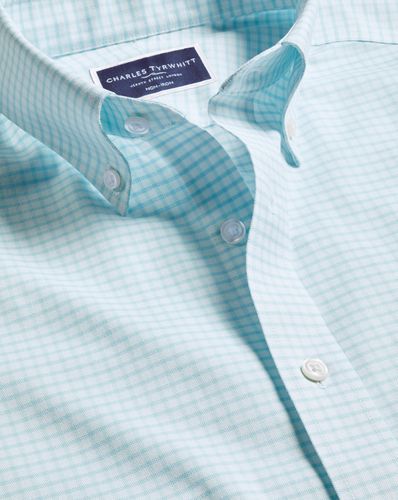 Chemise Oxford Extensible À Carreaux Et Col Boutonné - Vert D'eau en par - Charles Tyrwhitt - Modalova