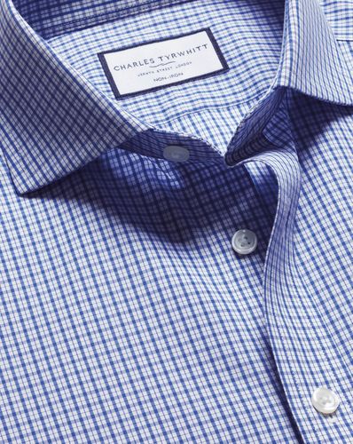 Chemise En Popeline À Motif Quadrillé Et Col Italien Sans Repassage - Cobalt par - Charles Tyrwhitt - Modalova