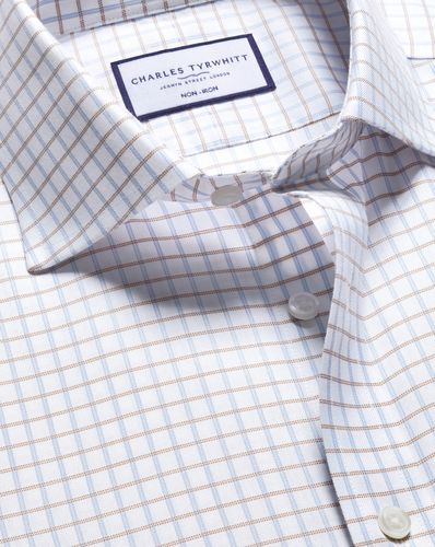 Chemise En Sergé À Petits Carreaux Et Col Italien Sans Repassage - Et Or par - Charles Tyrwhitt - Modalova