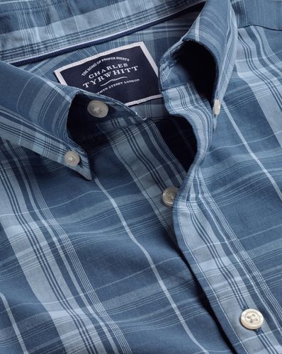 Chemise À Carreaux En Popeline Flammée Extensible À Col Boutonné Sans Repassage - Acier par - Charles Tyrwhitt - Modalova