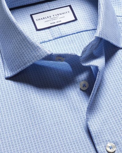 Chemise Extensible À Motif Quadrillé Texturé Et Col Semi-Italien Sans Repassage - par - Charles Tyrwhitt - Modalova