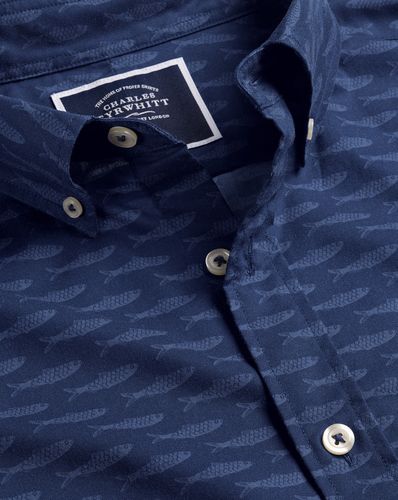 Chemise À Motif Poissons En Popeline Extensible À Manches Courtes Et Col Boutonné Sans Repassage - par - Charles Tyrwhitt - Modalova