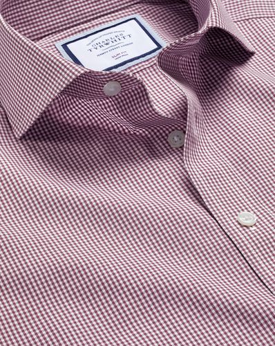 Chemise À Mini Carreaux Et Col Italien Sans Repassage - Lie De Vin par - Charles Tyrwhitt - Modalova