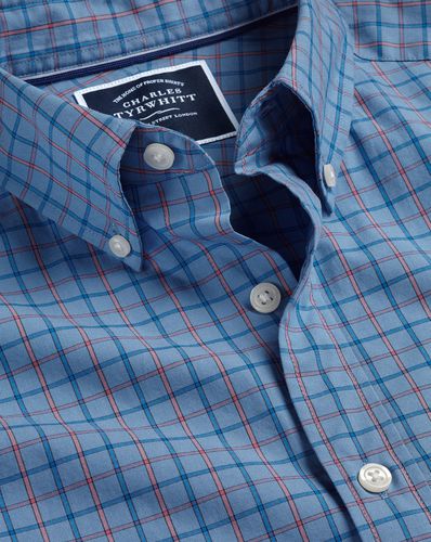 Col Boutonné Chemise À Carreaux Fins En Popeline Extensible Sans Fer - Bleuet par - Charles Tyrwhitt - Modalova