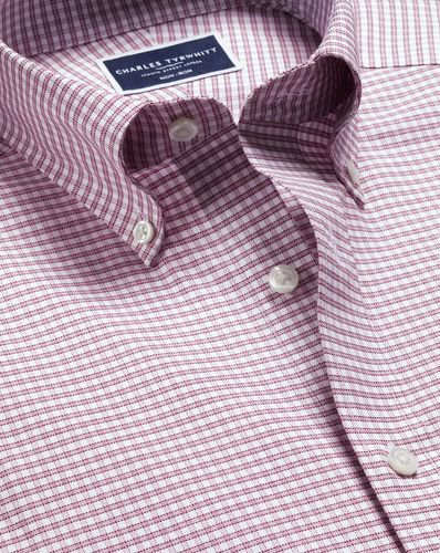 Chemise Oxford Extensible À Carreaux À Col Boutonné Sans Repassage - Lie De Vin par - Charles Tyrwhitt - Modalova