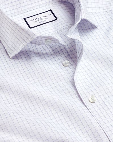 Chemise À Doubles Carreaux En Sergé À Col Italien Sans Repassage - Violet Foncé en par - Charles Tyrwhitt - Modalova