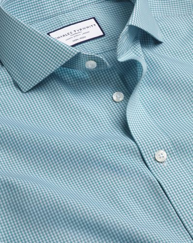 Chemise À Mini Carreaux Vichy En Popeline À Col Italien Sans Repassage - Vert D'eau en par - Charles Tyrwhitt - Modalova