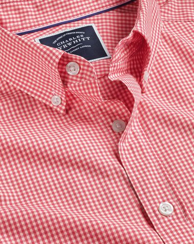 Chemise À Mini Carreaux En Popeline Extensible À Col Boutonné Sans Repassage - Rose Vif par - Charles Tyrwhitt - Modalova