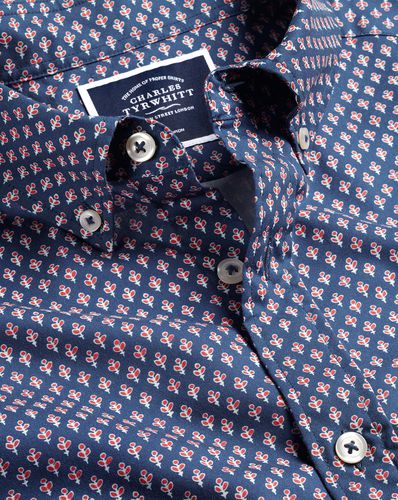 Chemise À Motif Feuilles En Popeline Extensible À Manches Courtes Et Col Boutonné Sans Repassage - par - Charles Tyrwhitt - Modalova