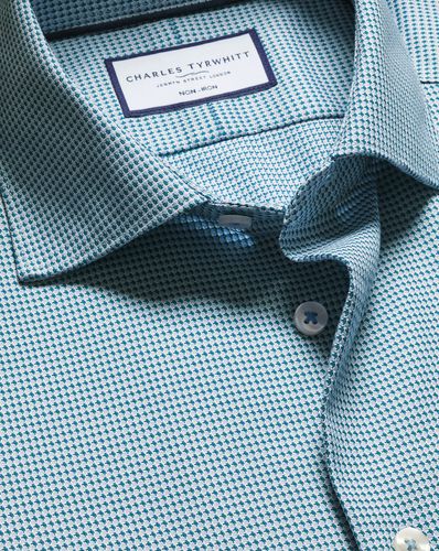 Chemise Extensible À Motif Géométrique Texturé Et Col Semi-Italien Sans Repassage - Bleu Sarcelle en par - Charles Tyrwhitt - Modalova