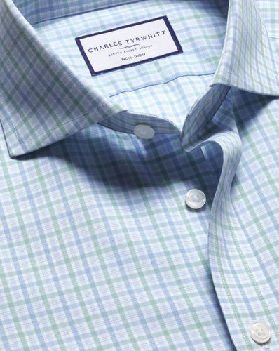 Chemise En Popeline À Col Italien Sans Repassage - Vert Et par - Charles Tyrwhitt - Modalova