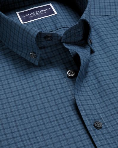 Chemise En Sergé De Coton Brossé À Carreaux À Col Boutonné - Pétrole par - Charles Tyrwhitt - Modalova