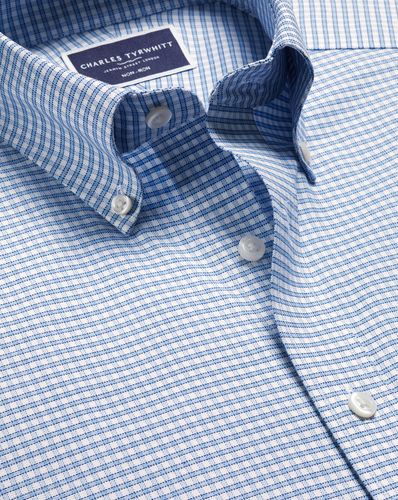 Chemise Oxford Extensible À Carreaux À Col Boutonné Sans Repassage - Océan par - Charles Tyrwhitt - Modalova