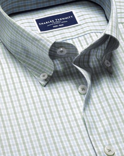 Chemise Oxford À Motif Quadrillé Et Col Boutonné Sans Repassage - Sauge par - Charles Tyrwhitt - Modalova