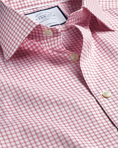 Chemise À Carreaux En Sergé De Coton Égyptien À Col Semi-Découpé - Foncé par - Charles Tyrwhitt - Modalova