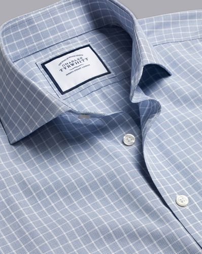 Chemise À Carreaux Fins Sans Repassage À Col Semi-Italien - Pétrole par - Charles Tyrwhitt - Modalova