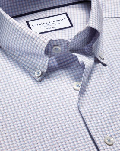 Chemise À Tissage Oxford Nervuré Et Carreaux À Col Boutonné Sans Repassage - Bleu Et Rouge en par - Charles Tyrwhitt - Modalova