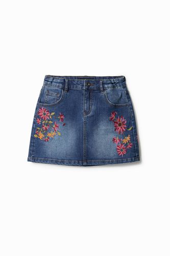 Jupe courte en jean fleurs - Desigual - Modalova