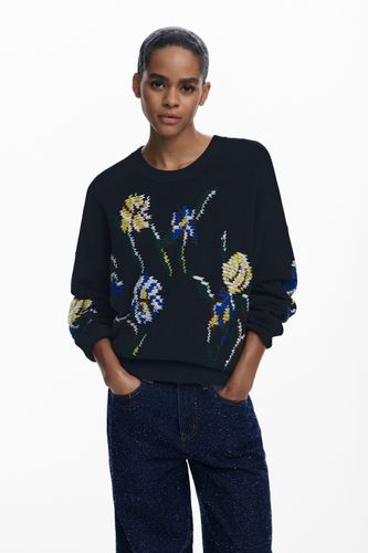 Pull jacquard à fleurs brodées - Desigual - Modalova