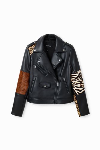 Veste "biker" cuir patchwork - Desigual - Modalova