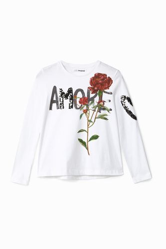 T-shirt fleurs sequins - Desigual - Modalova