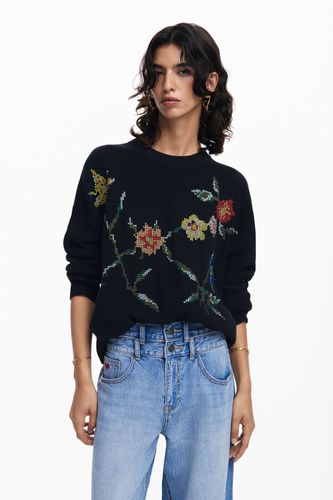 Sweat à broderie florale - Desigual - Modalova