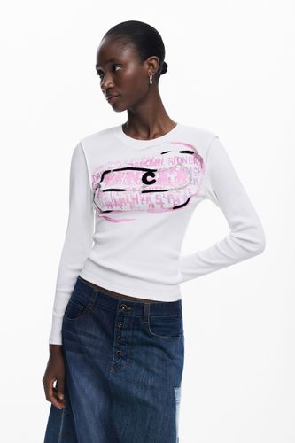 T-shirt à manches longues avec lettres roses - Desigual - Modalova