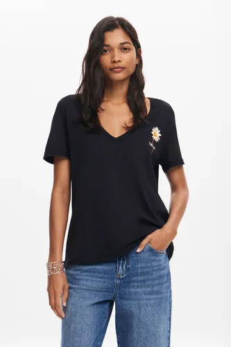 T-shirt col en V fleur - Desigual - Modalova