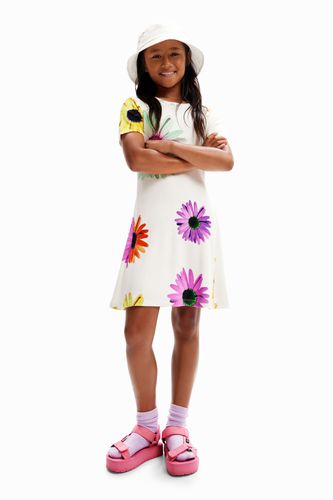 Robe courte tissu côtelé marguerites - Desigual - Modalova