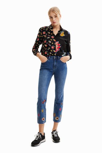 Jean flare cropped brodé fleurs - Desigual - Modalova