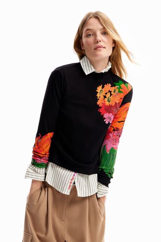 T-shirt tissu côtelé fleurs - Desigual - Modalova
