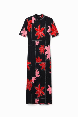 Robe midi tissu côtelé fleurs - Desigual - Modalova